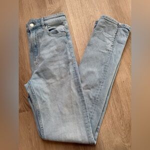 Bershka High Waist Blue Denim Split Hem